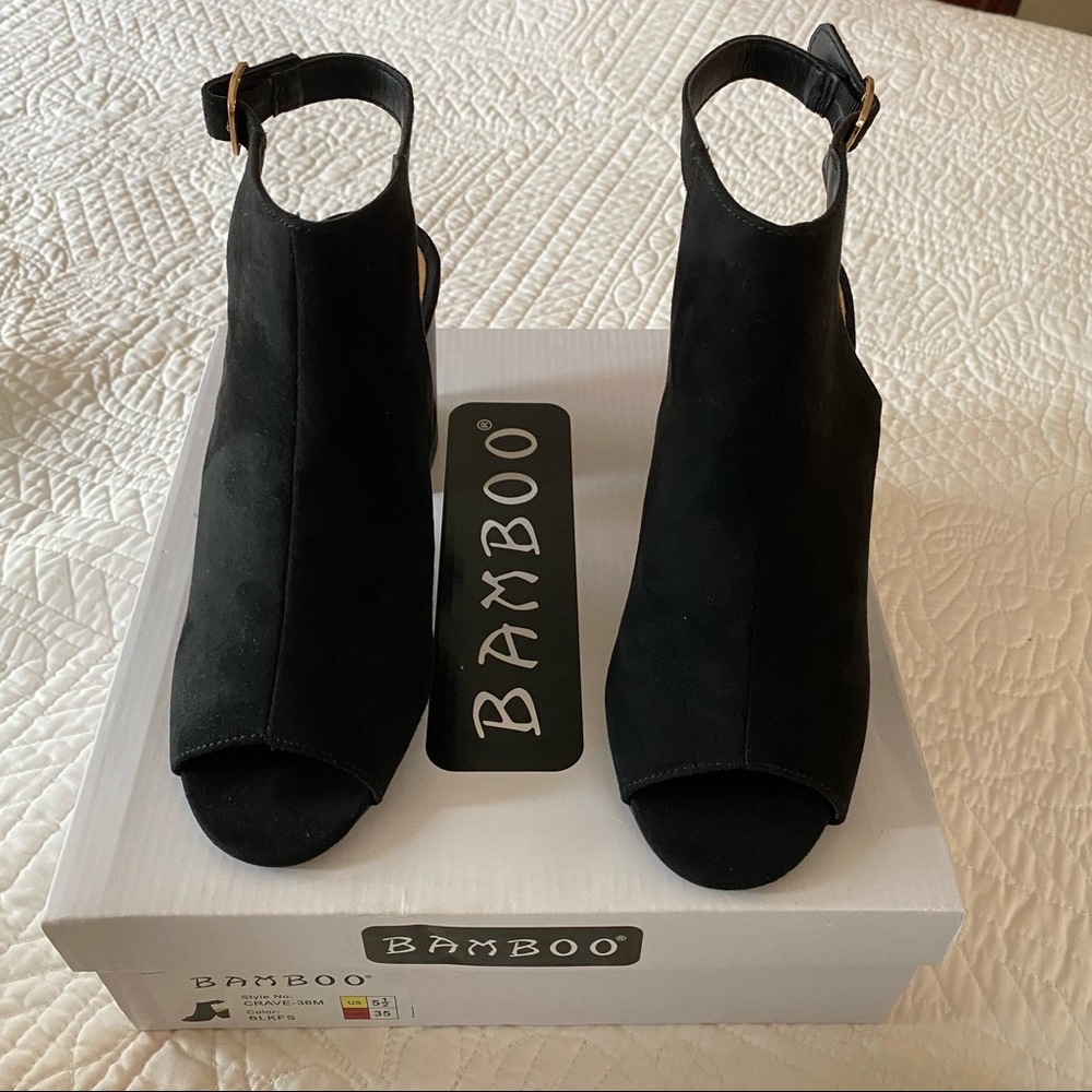 BAMBOO Women’s Black Peep Toe Heel Sandals